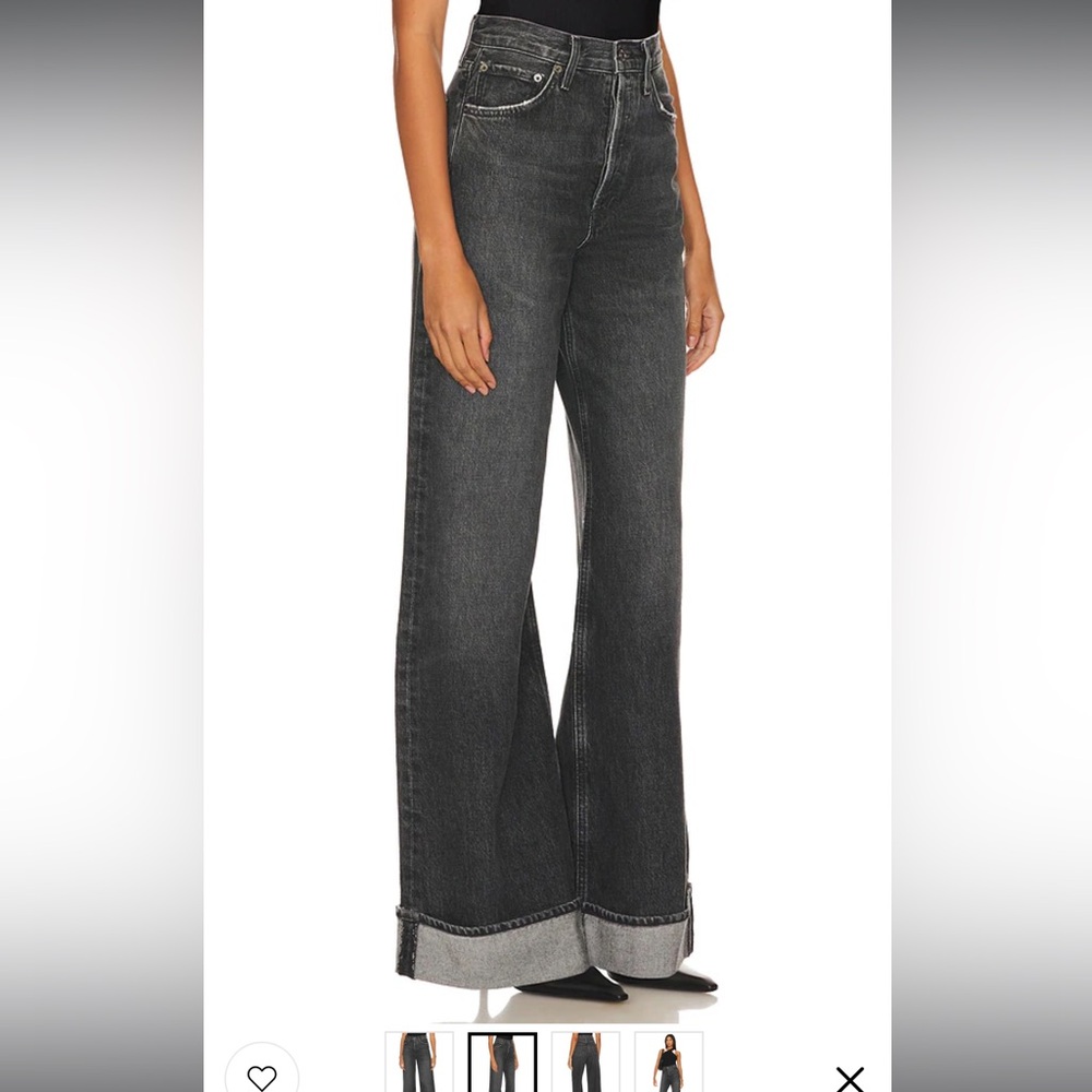 Agolde Dame High Rise Wide Leg Jeans in Ditch Black Size 24